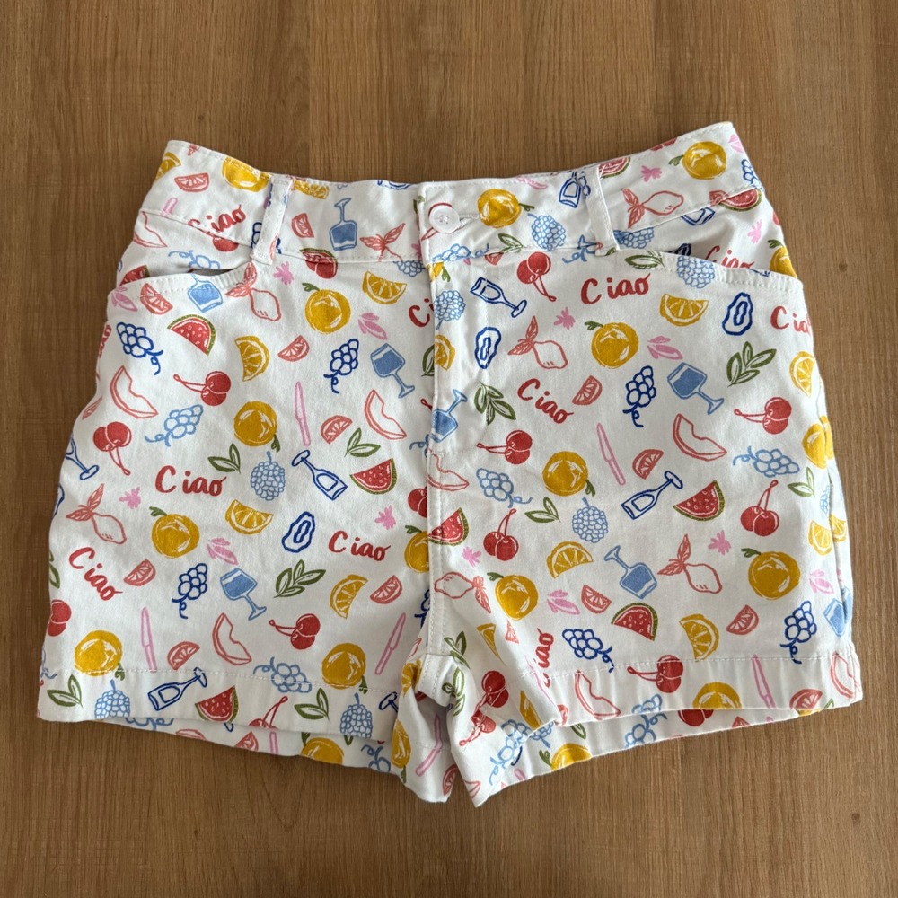 Bagatelle Collection Ciao Fruit Wine Print Shorts White High Waist Size 6‎